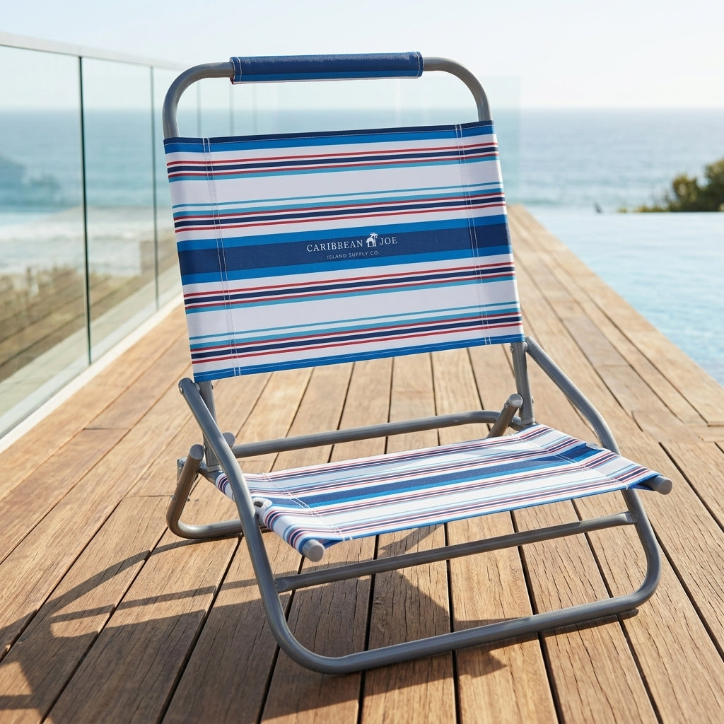 Caribbean Joe portable folding beach chair showcase in outdoor setting