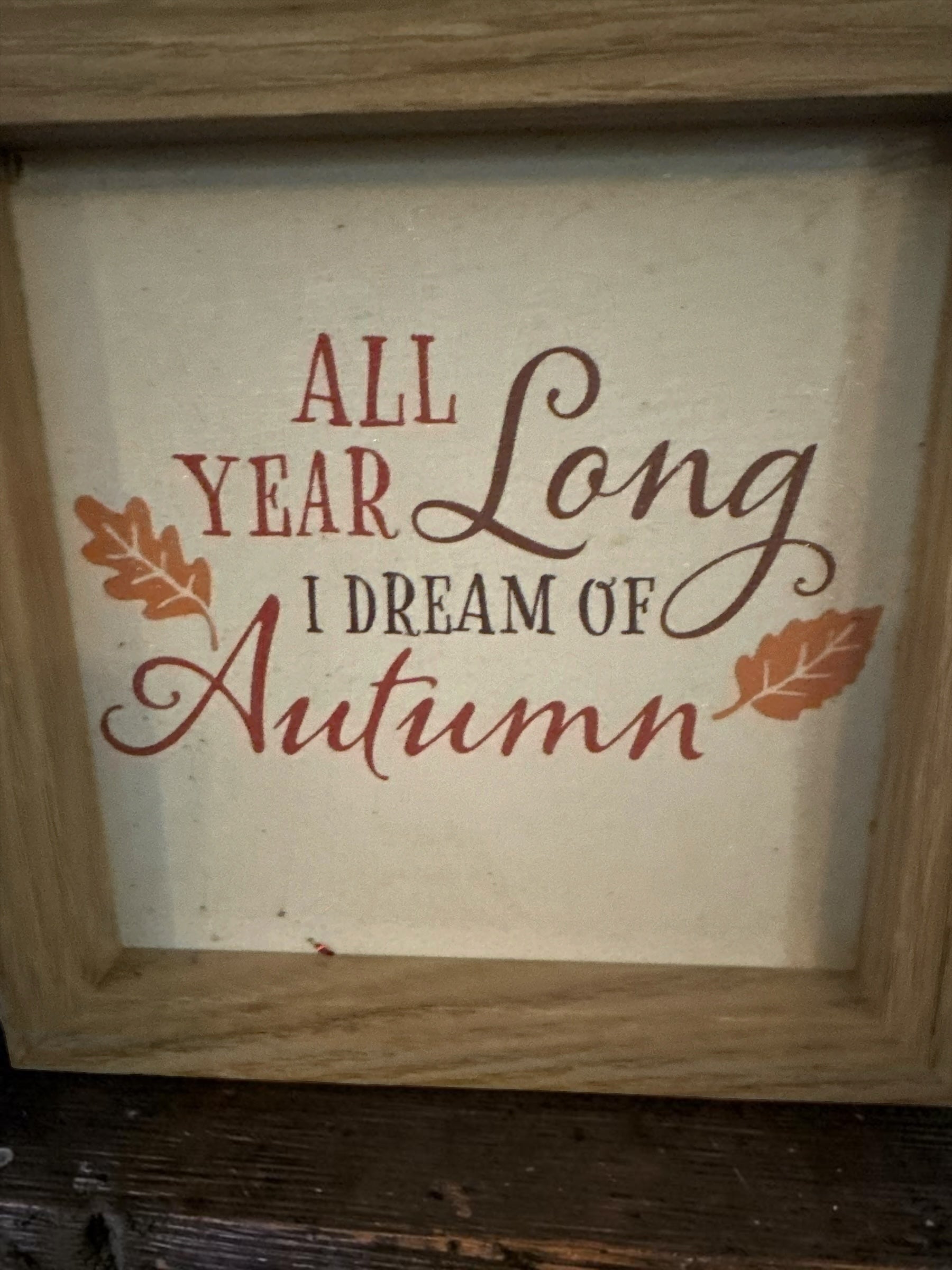Rustic Autumn Wall Sign | “All Year Long I Dream of Autumn” Farmhouse Fall Decor with Wooden Bead Hanger