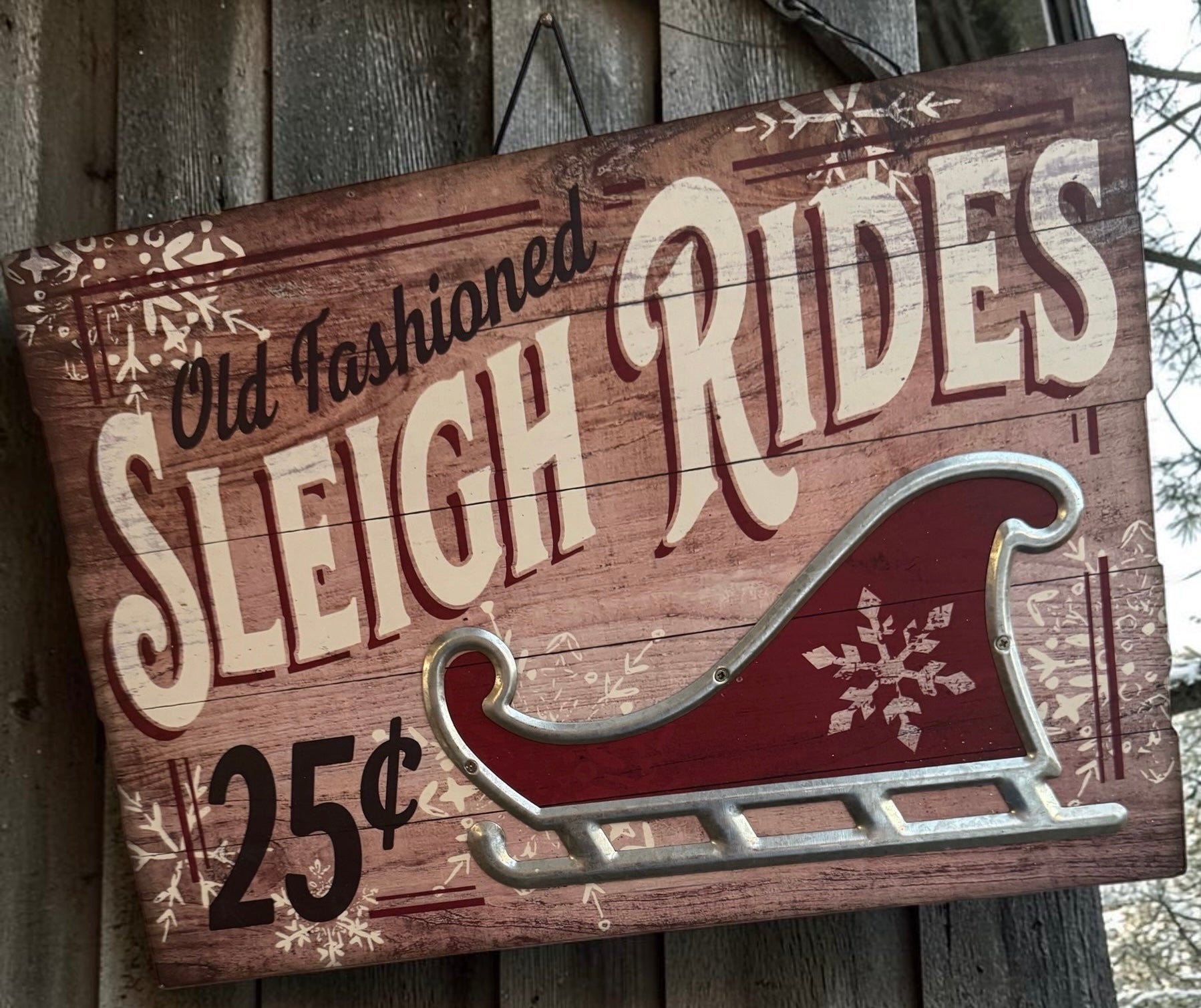 Decorative Holiday Sleigh Rides Wall Sign