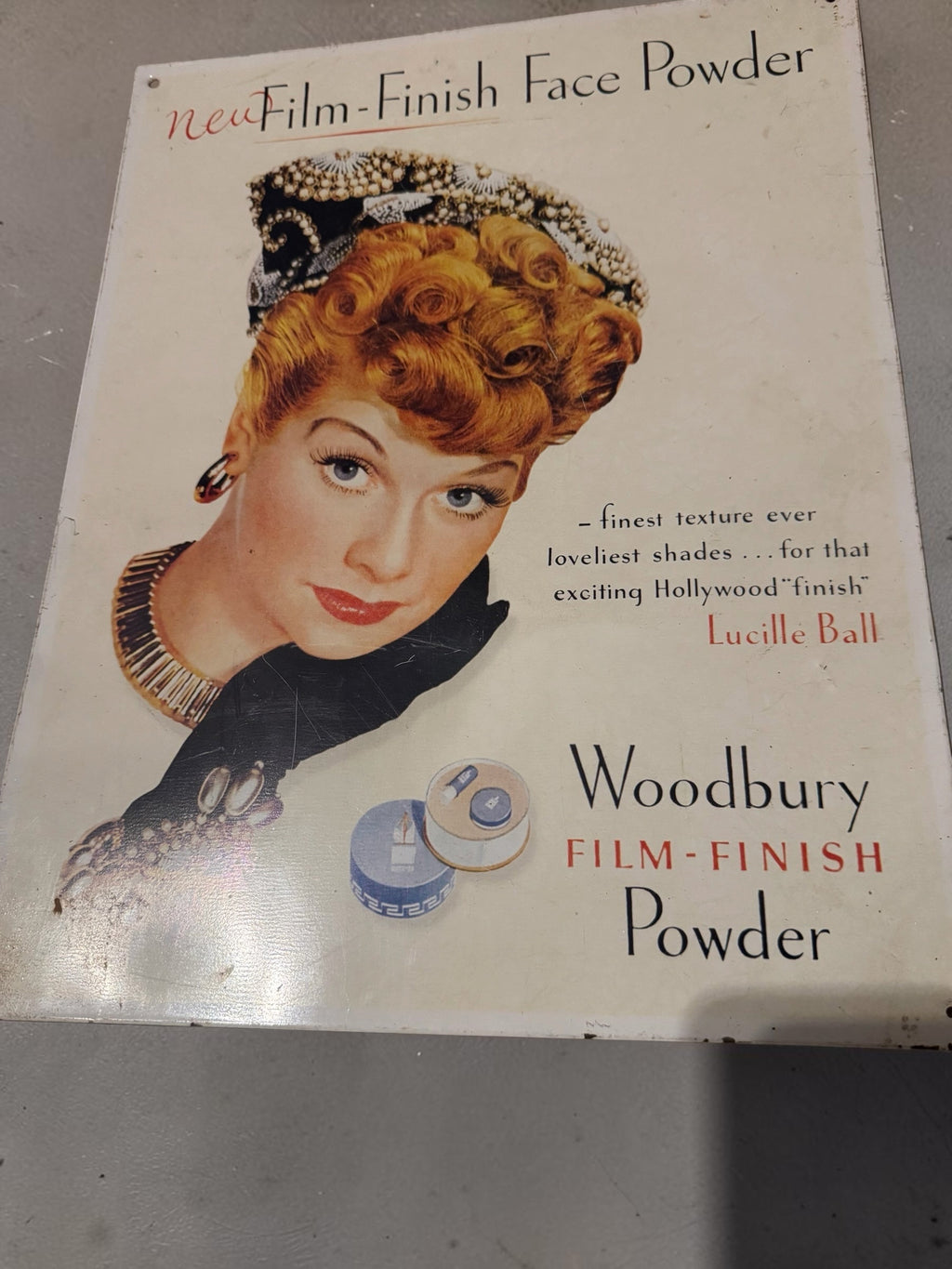 Vintage Woodbury Film Finish Face Powder Metal Advertising Sign