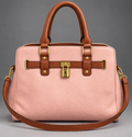 Pink & Brown Structured Satchel Handbag with Shoulder Strap