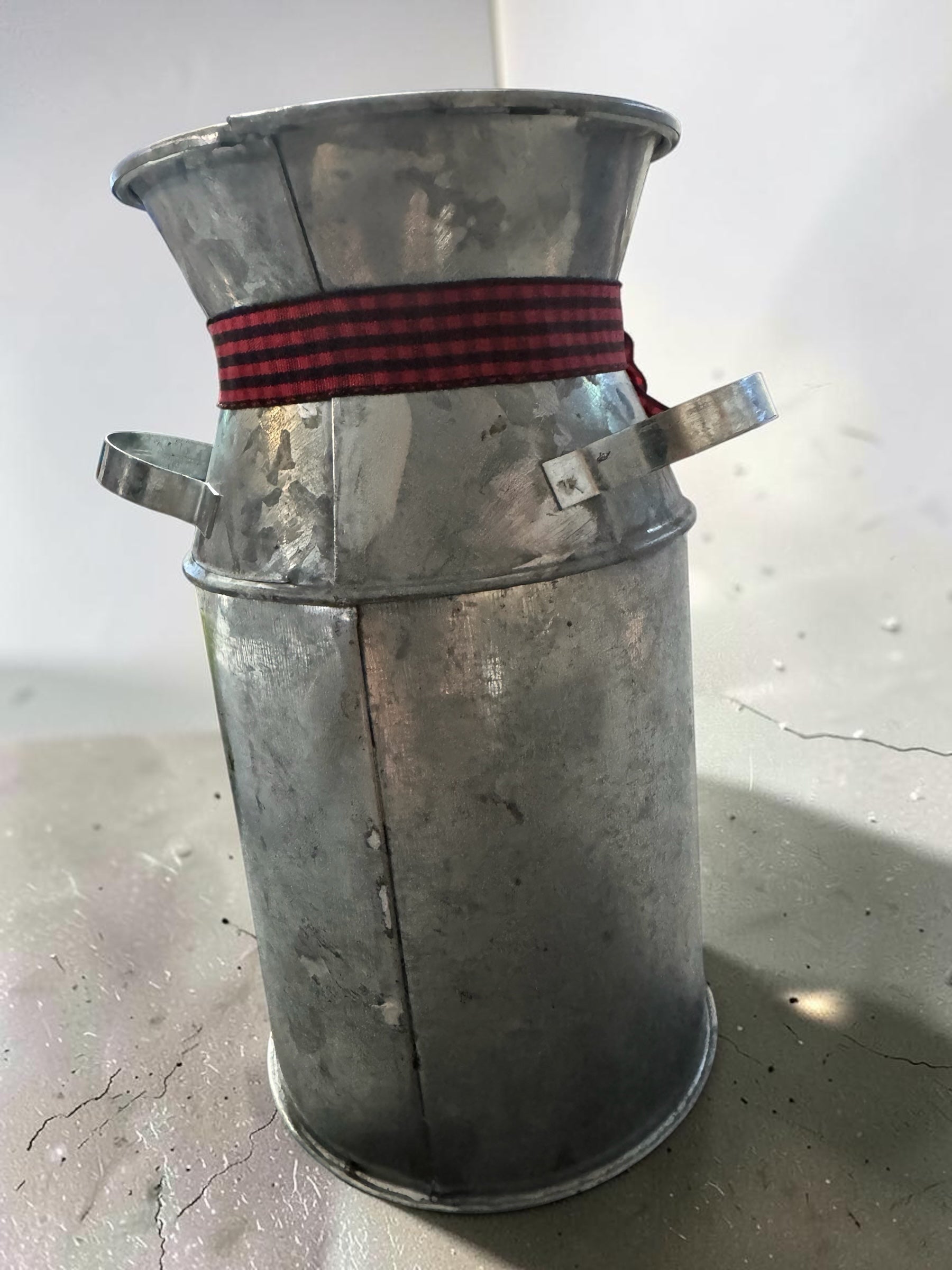 Rustic Galvanized Metal Holiday Milk Can Vase