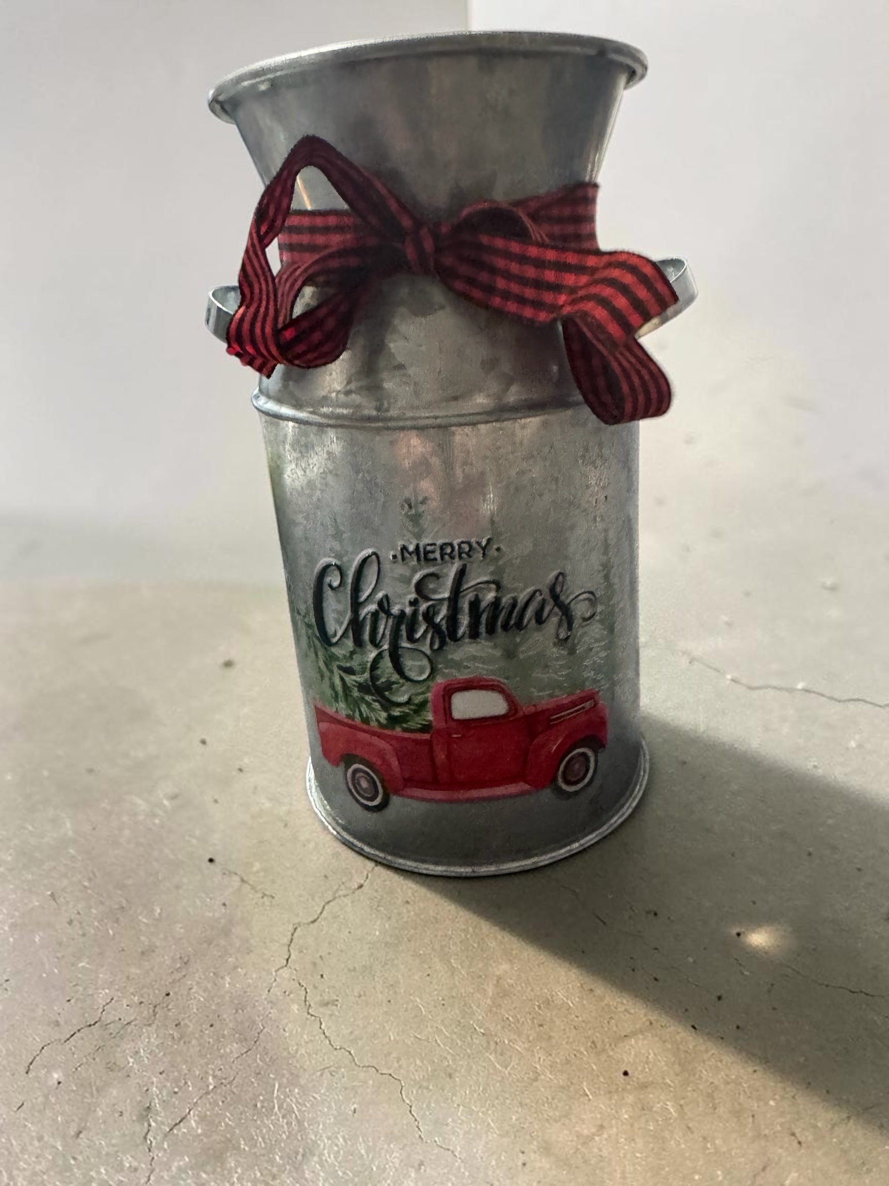 Rustic Galvanized Metal Holiday Milk Can Vase