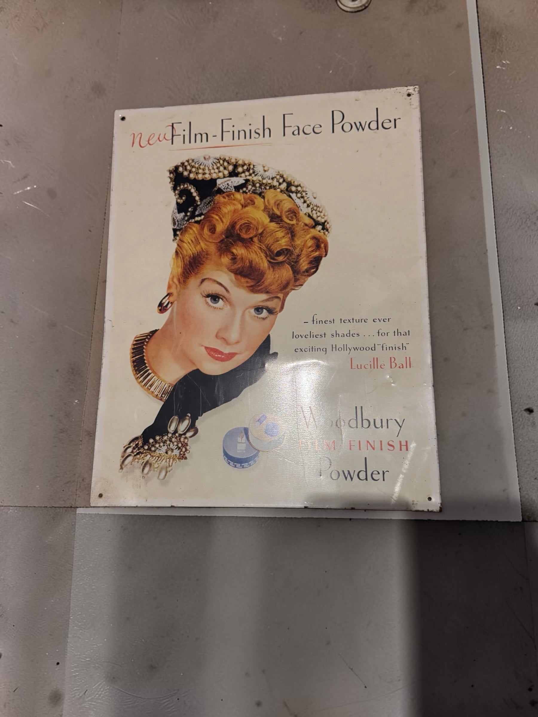 Vintage Woodbury Film Finish Face Powder Metal Advertising Sign
