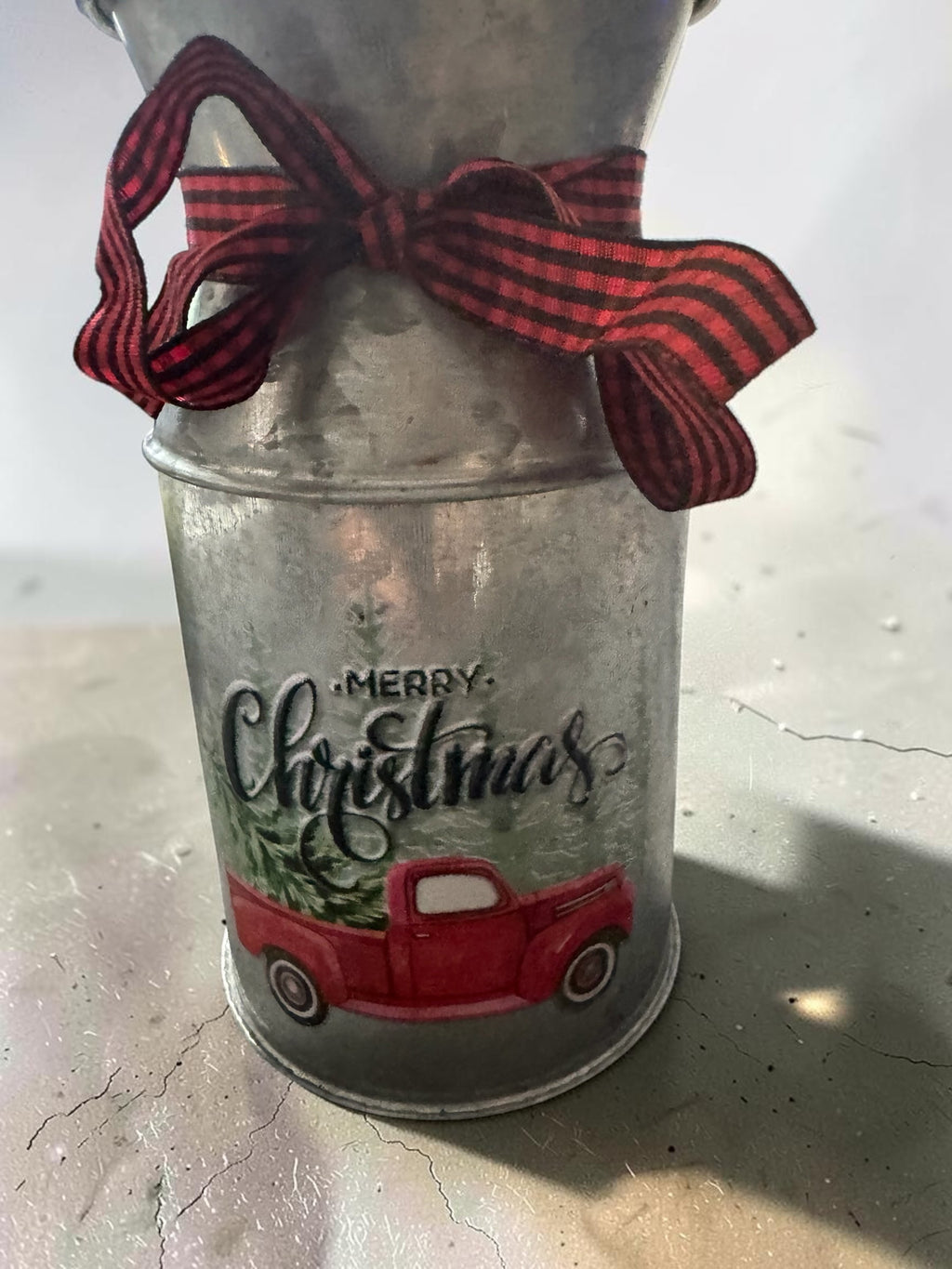 Rustic Galvanized Metal Holiday Milk Can Vase