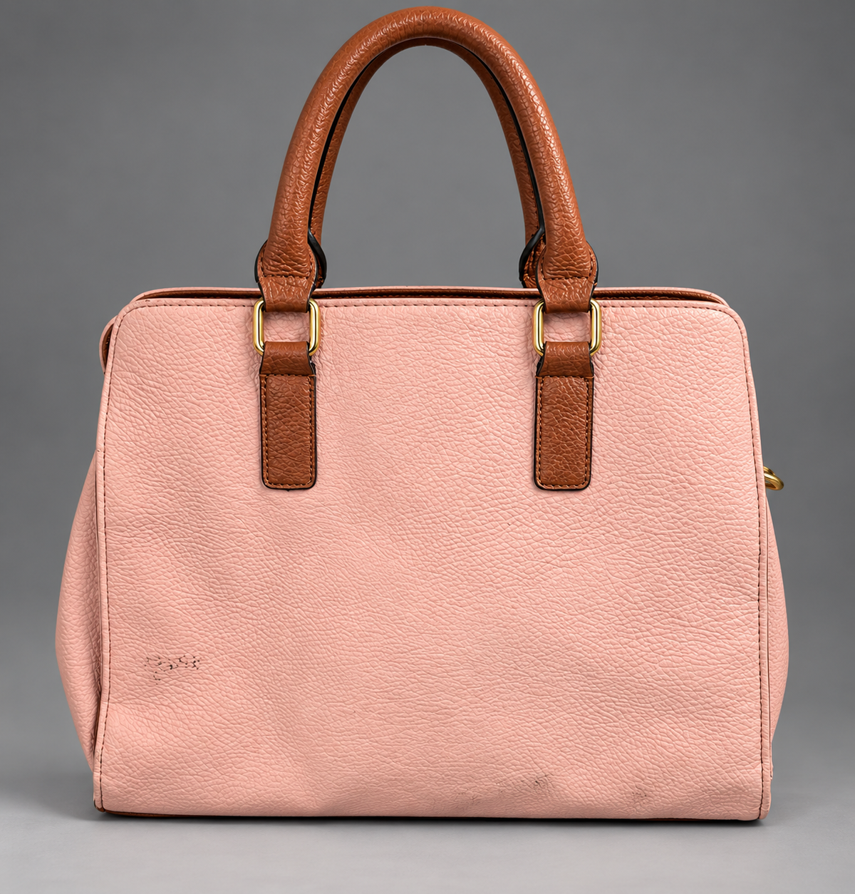 Pink & Brown Structured Satchel Handbag with Shoulder Strap