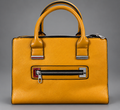 Mustard Yellow Structured Satchel Handbag with Double Handles & Front Zipper