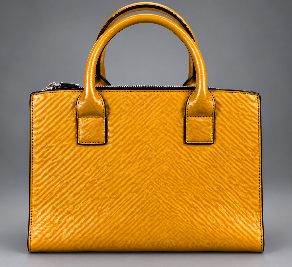 Mustard Yellow Structured Satchel Handbag with Double Handles & Front Zipper