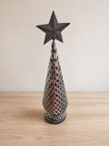 Rustic Distressed Metal Christmas Tree with Star Topper – Tabletop Holiday Décor