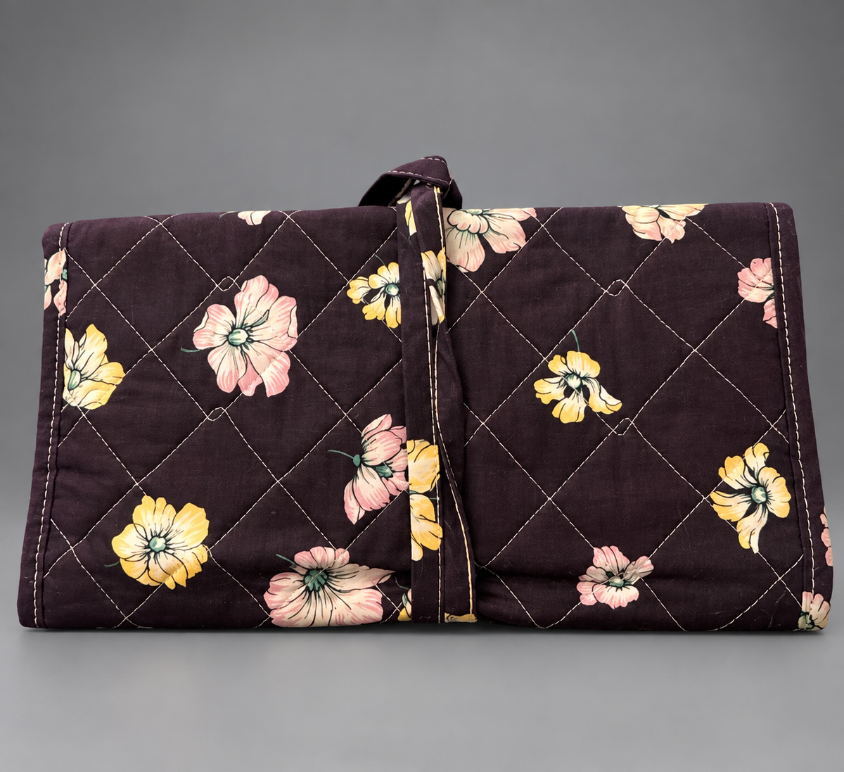 Floral Quilted Hanging Jewelry Organizer with Zippered Compartments