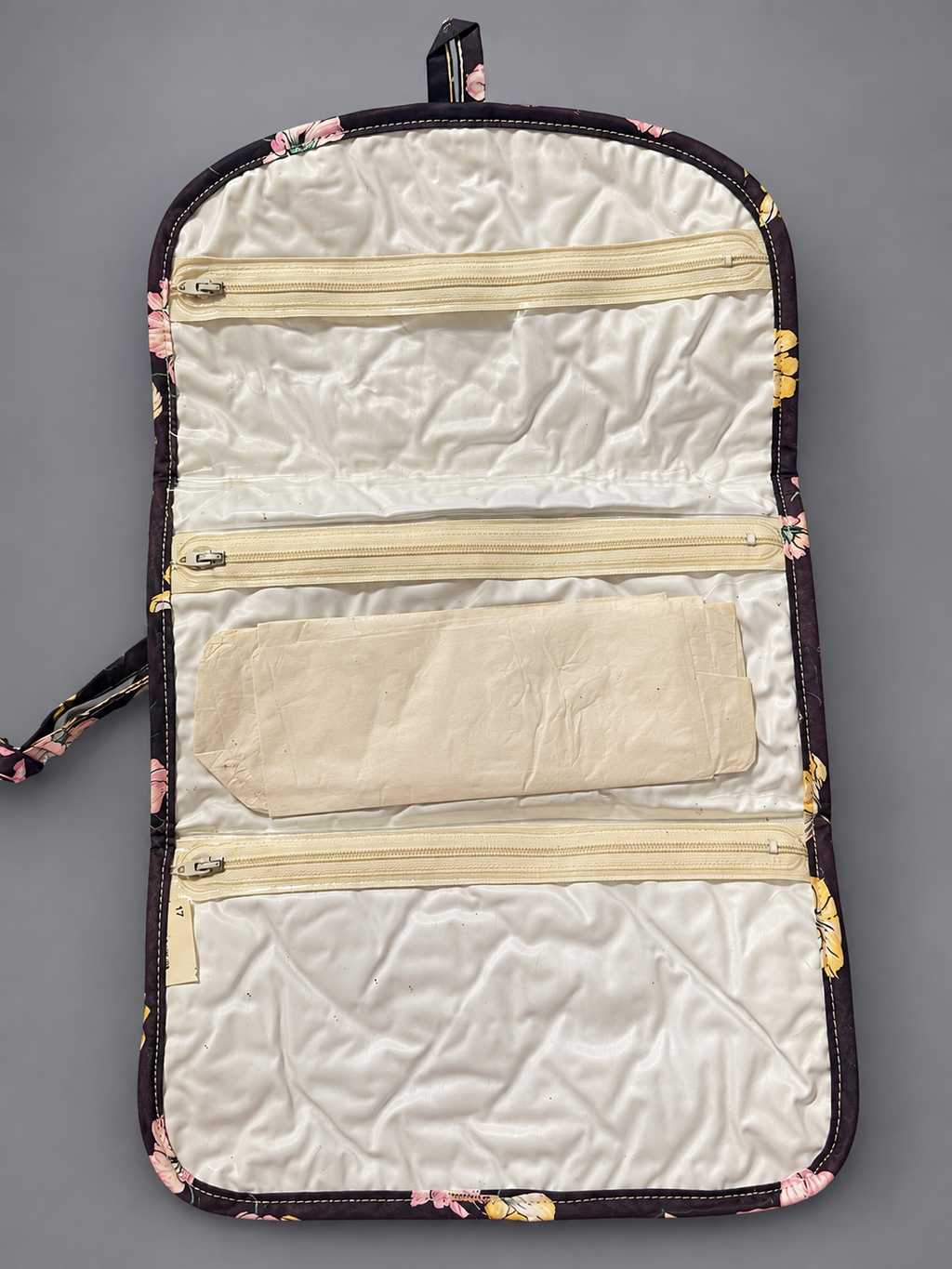Floral Quilted Hanging Jewelry Organizer with Zippered Compartments