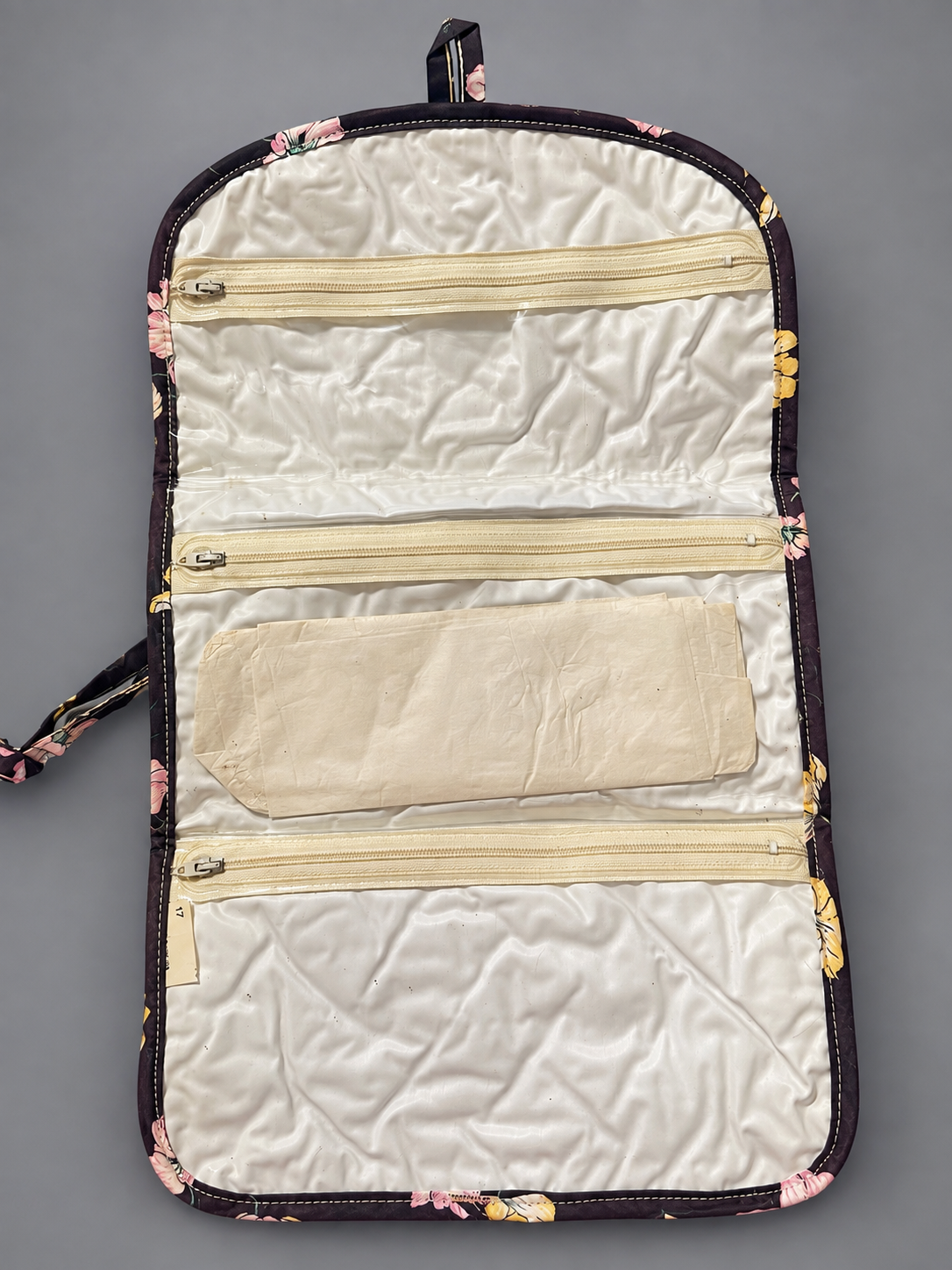 Floral Quilted Hanging Jewelry Organizer with Zippered Compartments