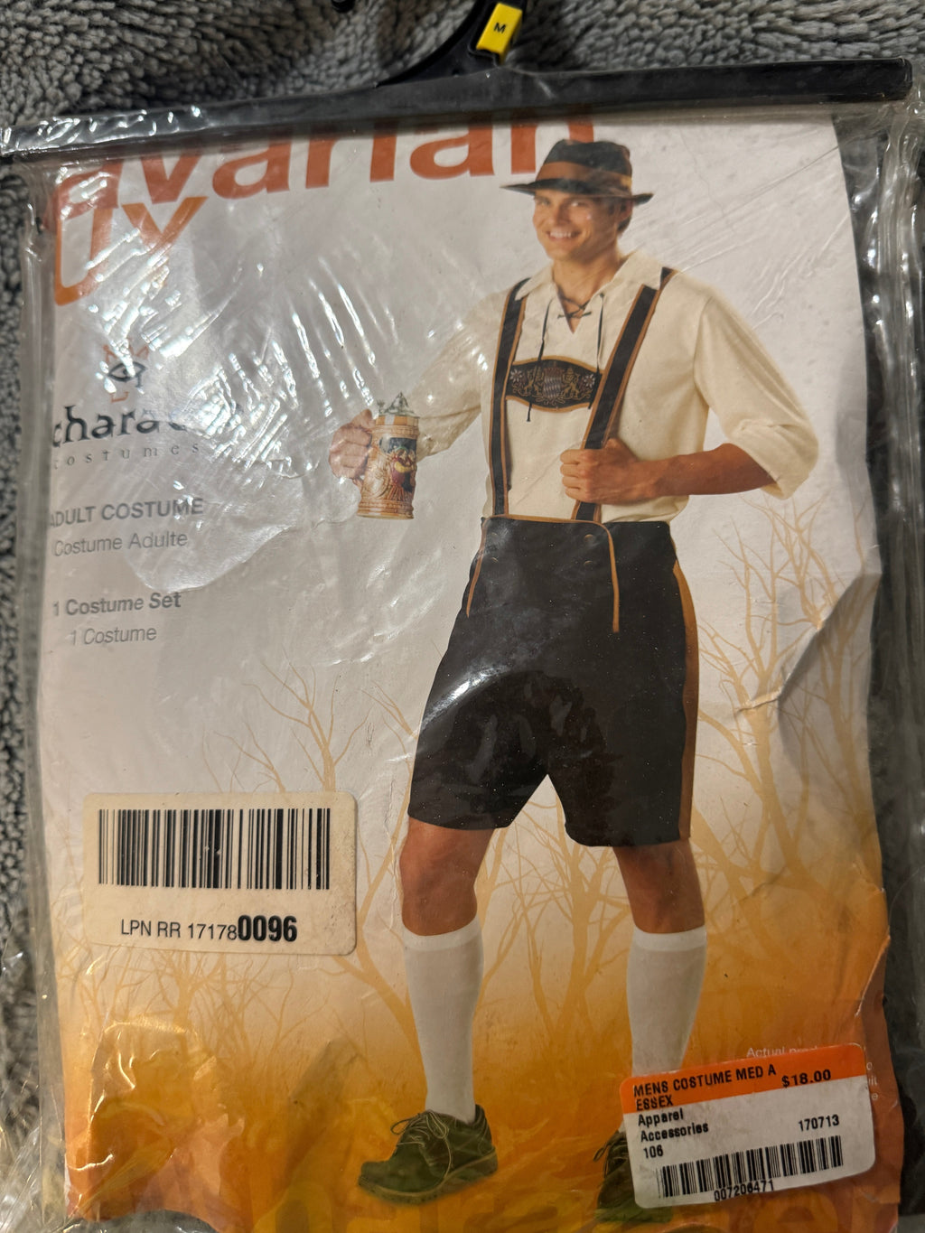 Men's Bavarian Costume size medium packaging graphic detail