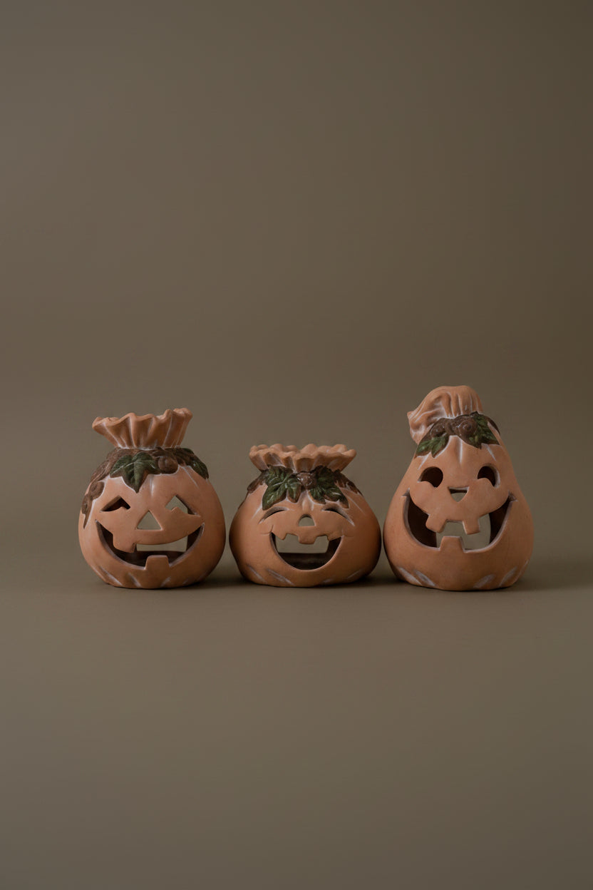 Terracotta jack-o'-lantern candle holders original product photo