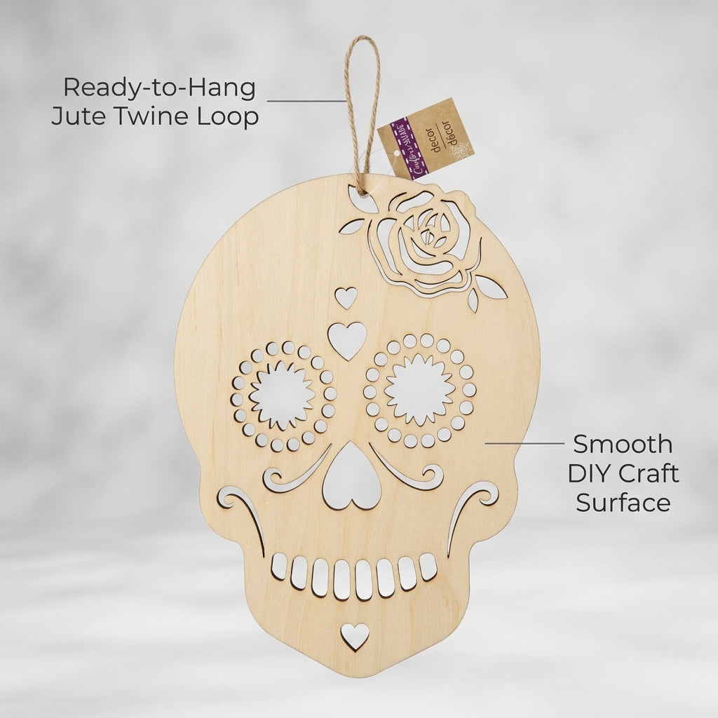 Feature callout graphic highlighting ready-to-hang jute twine and smooth craft wood surface