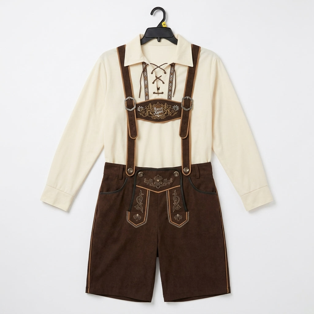 Men's Bavarian Oktoberfest costume set studio display on white background