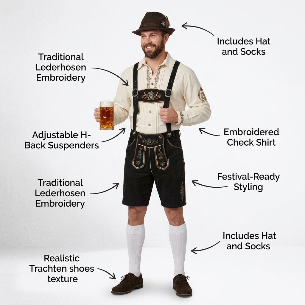 Feature callout view of German Bavarian festival costume set