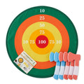 Kids axe throwing game set with target board and 6 foam axes on white background