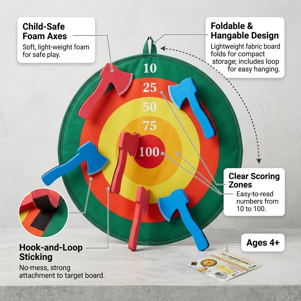 Axe throwing target game features and point zones callout