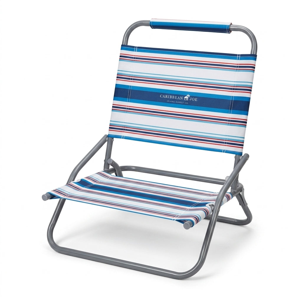 Caribbean Joe low-profile folding beach chair with nautical stripes on white studio background