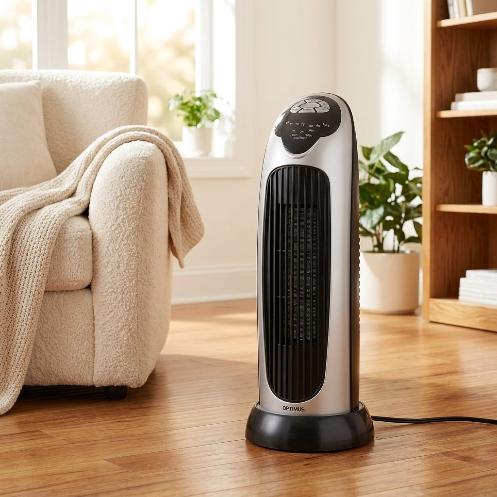 Optimus ceramic space heater in modern living room setting