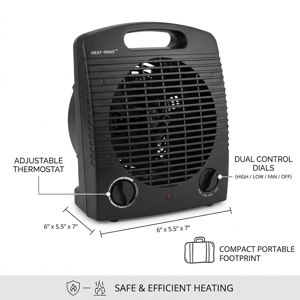 Heat-Wave space heater features and settings graphic