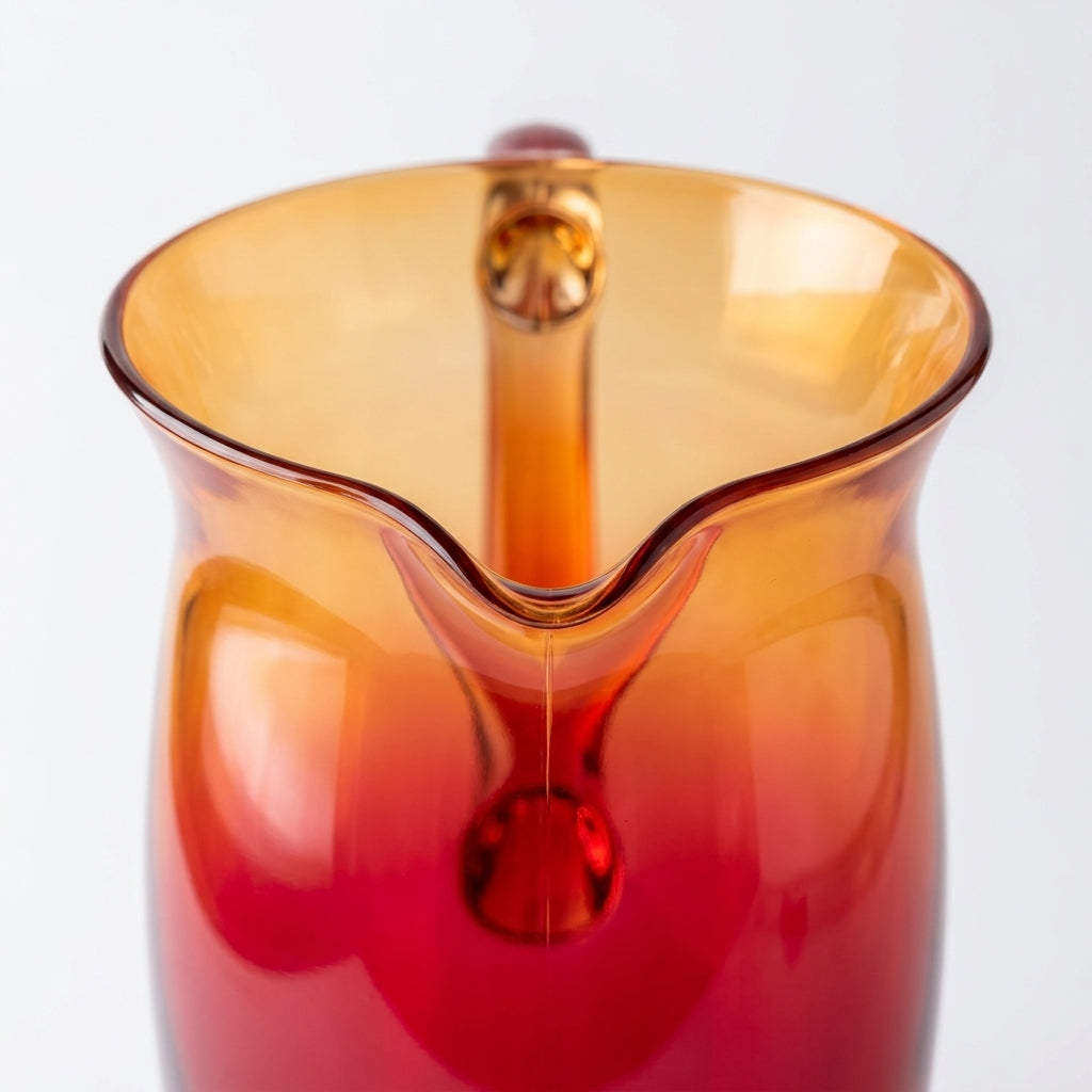 Macro close-up of the smooth rim and curved pouring spout of the ombre pitcher